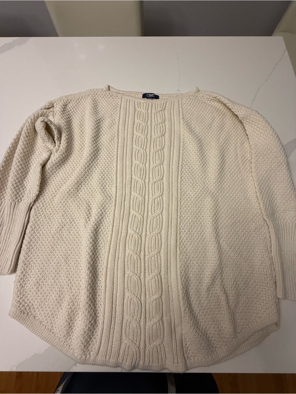 Chaps Cream Cable-Front Scoop Neck Sweater